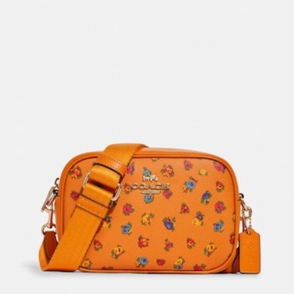 Coach Mini Jamie Camera Bag In Orange With Mini Vintage Rose Print NWT - Picture 3 of 14